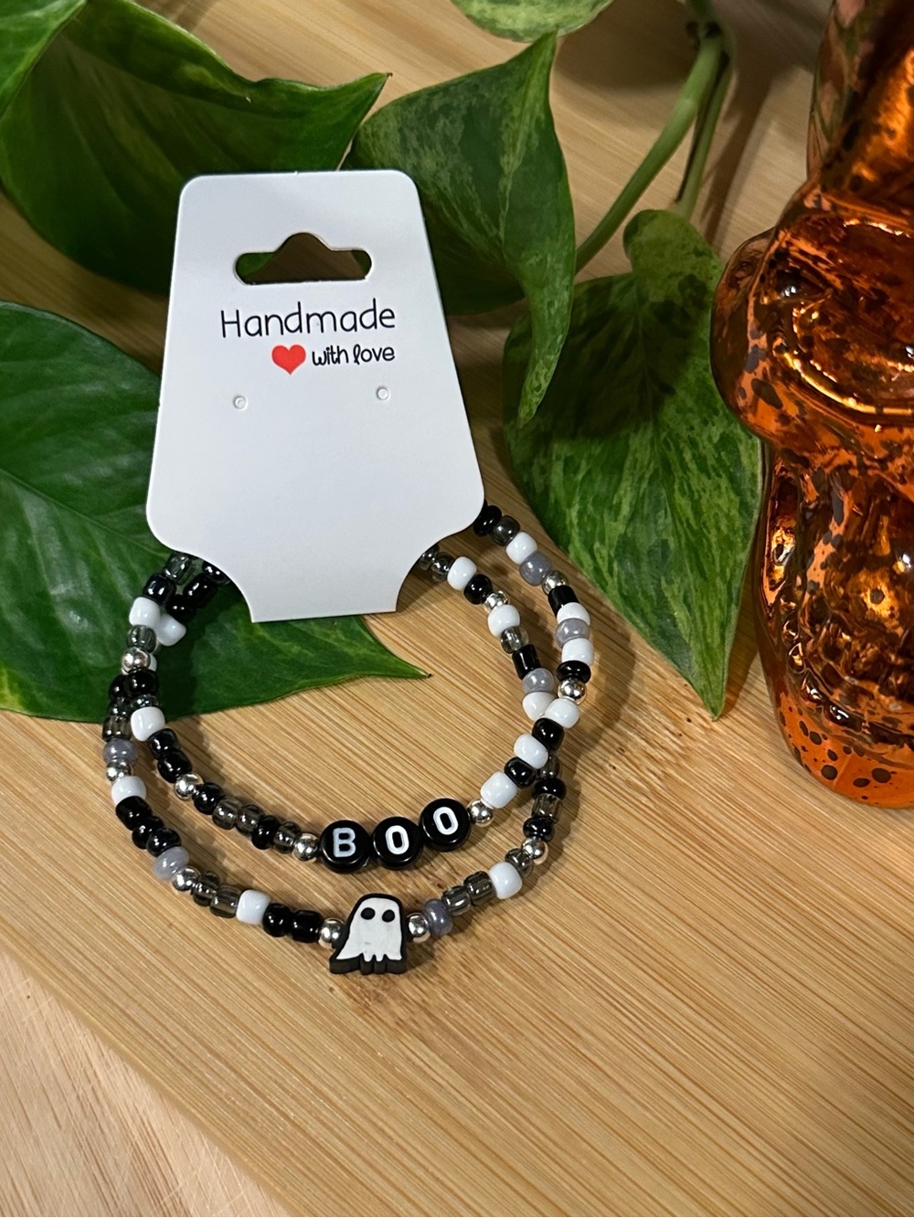👻✨ Boo 2-PC Stretchy Beaded‎ Bracelet Set | Handmade | Halloween Bracelet Stack